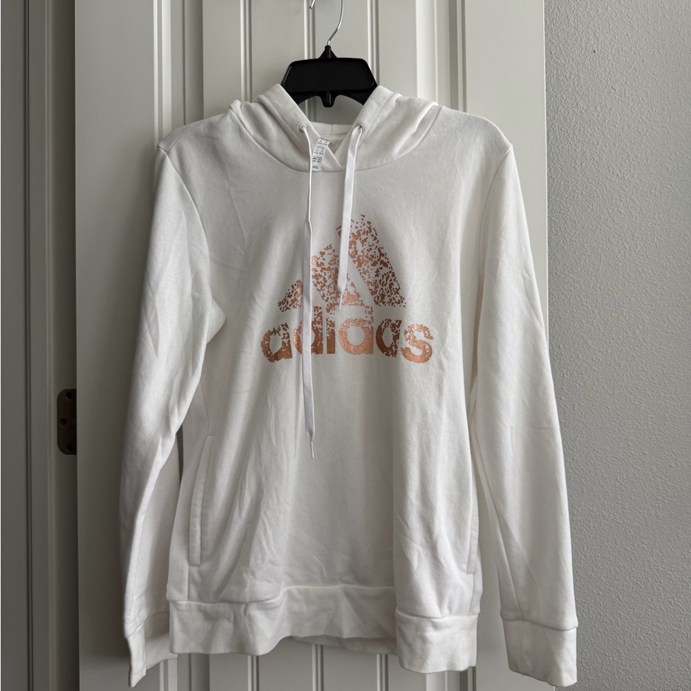 adidas White V-Neck Sweatshirt with Rose Gold Logo